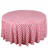 108" White Red Buffalo Plaid Round Tablecloth, Checkered Gingham Polyester Tablecloth