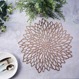 6 Pack Rose Gold Metallic Vinyl Placemats, Floral Non-Slip Round Dining Table Mats 15"