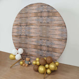 7.5ft Rustic Brown Wood Round Spandex Fit Wedding Backdrop Stand Cover
