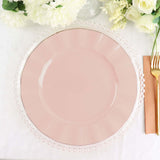 10 Pack | 11 Blush Rose Gold Disposable Dinner Plates With Gold Ruffled Rim, Plastic Party Plates