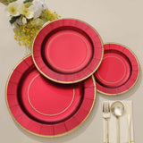 25 Pack | 13inch Burgundy Sunray Heavy Duty Paper Charger Plates, Disposable Serving Trays