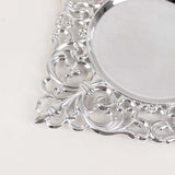 6 Pack Silver Square Acrylic Charger Plates with Hollow Lace Border