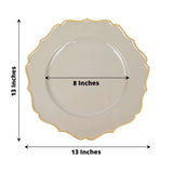 6 Pack | 13inch Taupe / Gold Scalloped Rim Acrylic Charger Plates, Round Plastic Charger Plates