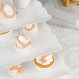 3-Tier 13inch White Lightweight Cupcake Stand Holder with Floral Embossed Scalloped Rim