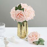 24 Roses | 5inch Rose Gold Blush Artificial Foam Flowers With Stem Wire and Leaves