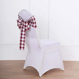 Gingham Chair Sashes | 5 PCS | Burgundy/White | Buffalo Plaid Checkered Polyester Chair Sashes