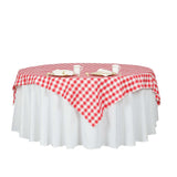 70"x70" White Red Buffalo Plaid Square Table Overlay, Gingham Polyester Checkered Table Overlay