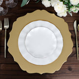 6 Pack | 13inch Metallic Gold Acrylic Charger Plates Scalloped Rim, Gold Plastic Charger Plates