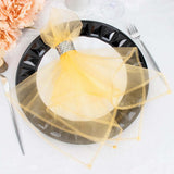 10 Pack | Gold Sheer Organza Decorative Dinner Table Napkins - 23x23inch