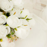 3 Pack | 13inch White Real Touch Silk Rose Bud Flower Bridal Bouquets, Bush Arrangements#whtbkgd