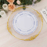 10 Pack White Blue Vintage Rim Disposable Salad Plates With Embossed Scalloped Edges