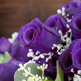 12 Bushes | Purple Artificial Premium Silk Flower Rose Bud Bouquets