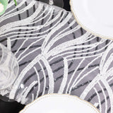 12x108inch White Black Wave Mesh Table Runner With Embroidered Sequins