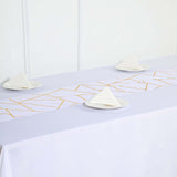 9ft White With Gold Foil Geometric Pattern Table Runner