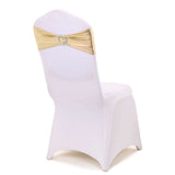 5 pack Metallic Champagne Spandex Chair Sashes With Attached Round Diamond Buckles