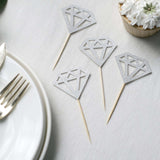 24 Pack | Silver Diamond Ring Cupcake Toppers, Party Cake Picks