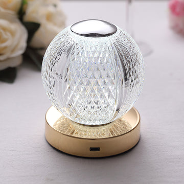 5" Diamond Cut Crystal Ball Dimmable LED Centerpiece Lamp With Touch Control, Cordless Rechargeable Decorative Night Light