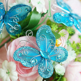 12 Pack | 2inch Turquoise Diamond Studded Wired Organza Butterflies