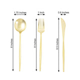 24 Pack | Gold Sleek Modern Plastic Silverware Set, Premium Disposable Knife, Spoon & Fork Set 8inch