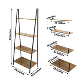 5ft 4-Tier Metal Leaning Ladder Bookshelf Stand With Natural Wood Racks for Events