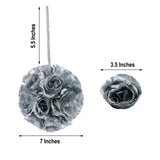 2 Pack | 7inch Silver Artificial Silk Rose Flower Ball, Silk Kissing Ball