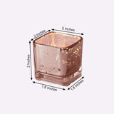 2inch Square Blush/Rose Gold Mercury Glass Candle Holders, Votive Glittered Tealight Holders