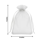 White organza gift bag, 5x7 inches, with drawstring closure.