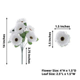 4 Bushes | White Artificial Silk Gerbera Daisy Flower Bouquets, 28 Daisies