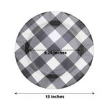 10 Pack | 13inch Black / White Buffalo Plaid Disposable Charger Plates