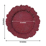 6 Pack | 13inch Burgundy Round Reef Acrylic Plastic Charger Plates, Dinner Charger Plates