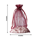 10 Pack | 6x9inches Burgundy Organza Drawstring Wedding Party Favor Bags