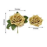 24 Roses | 5inch Gold Artificial Foam Flowers With Stem Wire and Leaves