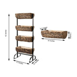 42inch 4-Tier Metal Ladder Plant Stand With Natural Wooden Log Planters