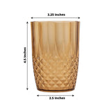 6 Pack Amber Gold Reusable Plastic Tumbler Glasses in Crystal Cut Style