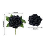 24 Roses | 5inch Black Artificial Foam Flowers With Stem Wire and Leaves