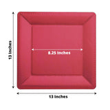 10 Pack | 13inch Burgundy Textured Disposable Square Charger Plates