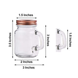 4 Pack | 4oz Rustic Clear Glass Mason Jars With Handles & Rose Gold Screw On Lids