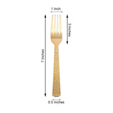 24 Pack | Gold Hammered Style 7inch Heavy Duty Plastic Forks, Plastic Silverware