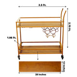 3ft Gold Metal 2-Tier Bar Cart Wine Rack With Wooden Serving Trays, Kitchen Trolley 5 Wine Bottles