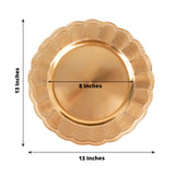 6 Pack Metallic Gold Disposable Sunflower Charger Plates With Scalloped Rim, Elegant Acrylic