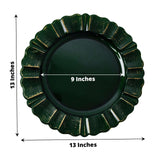 13inch Round Hunter Emerald Green Acrylic Plastic Charger Plates With Gold Brushed Wavy