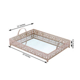 Fleur De Lis Rose Gold/Blush Metal Decorative Vanity Serving Tray with handles