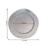 6 Pack | 13inch Silver Dust Free Glitter Acrylic Plastic Round Charger Plates