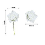 24 Roses | 2inch White Artificial Foam Flowers With Stem Wire and Leaves