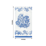 50 Pack 2-Ply Paper Party Napkins in White Royal Blue Damask Floral Pattern