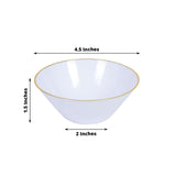 24 Pack Glossy White Premium Plastic Ice Cream Bowls with Gold Rim 7oz Heavy Duty Disposable Dessert