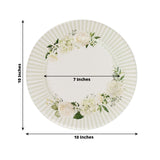 25 Pack White Sage Green Party Paper Plates with Floral Lined Rim, Disposable Dinner Plates