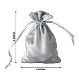 12 Pack | 4x6inch Silver Satin Drawstring Wedding Party Favor Gift Bags