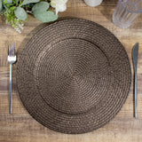 6 Pack | 13inch Natural Brown Rattan-Like Disposable Round Charger Plates