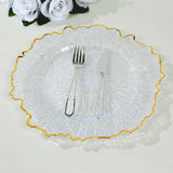 6 Pack 13inch Clear Round Reef Acrylic Plastic Charger Plates With Gold Rim, Dinner Charger Plates